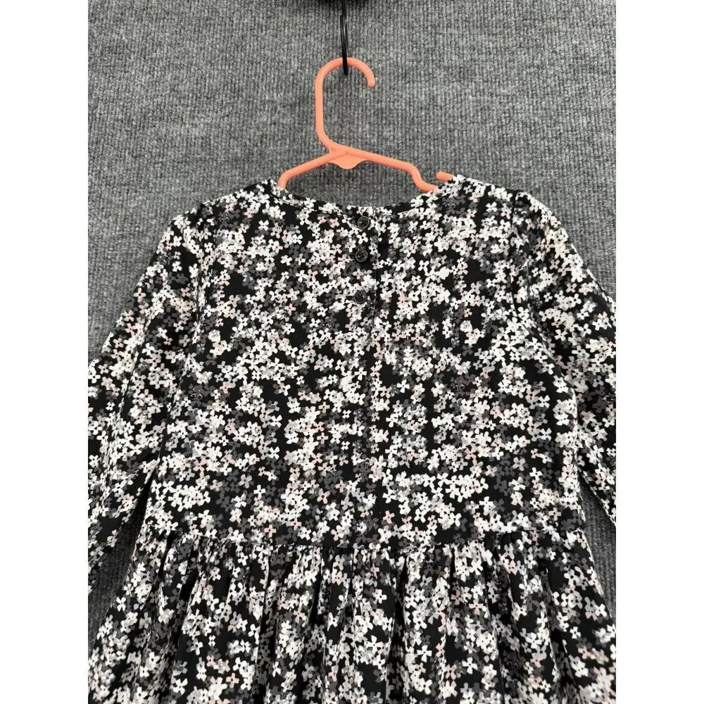 Baby Gap Girls Ditsy Floral Drop Waist Dress Size 4 Black Pink Lined 100% Cotton